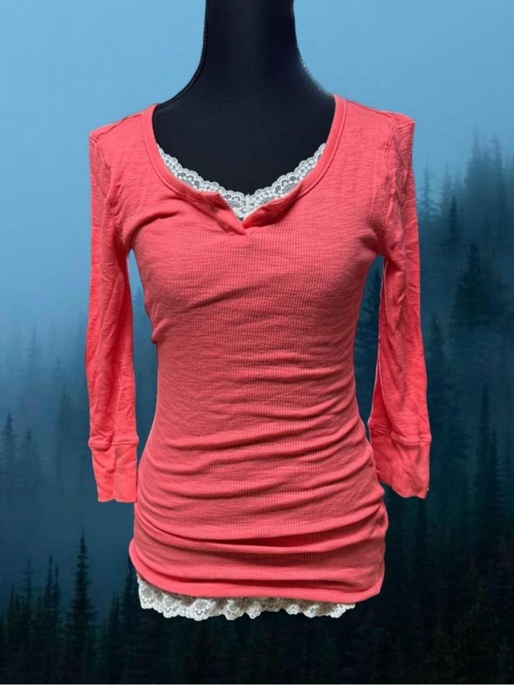 Aeropostale Waffle Knit Thermal Top Y2K Fitted Long Sleeve Henley Medium 2000s